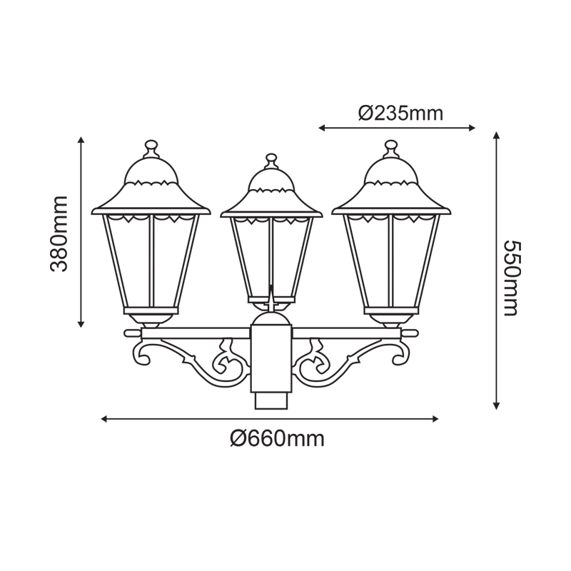 GARDEN LIGHT TRIPLE BLACK MAT RAL9005M 23.5Χ44,5cm Φ60 HI8003B