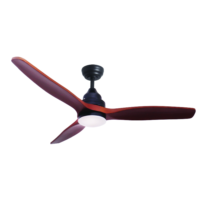 DECORATIVE CEILING FAN WITH DIMMABLE LED DIAM132CM DC40W 3 WOODEN BROWN BLADES WITH REMOTE CONTROL 2 BLACK DOWNRODS 15&25CM FANKVBR40G