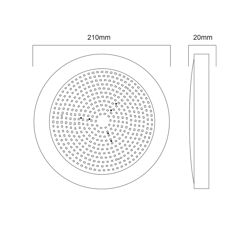 ^ LED SLIM PLASTIC POOL LUMINAIRE 20W 3000K 2100LM 110° IP68 12V DC Φ210Χ20mm PISC20WW