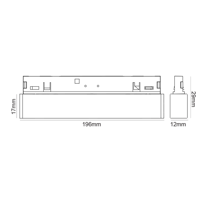 MINI BLACK MAGNETIC LUMINAIRE 24V DC 10W 3000K 490LM 36° RA90 5 YRS L196MM TMEYE1030B