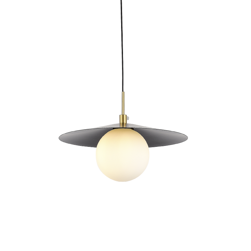 PENDANT LIGHT 1XG9 GOLD METAL BLACK PVC SHADE D100mm GLOBIE SUH12BK