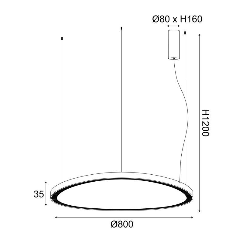 PENDANT LIGHTING LED 73W CCT 5800LM HARMONY BLACK ALUMINUM IP20 D80XH120CM BR97LEDP80BKCCT