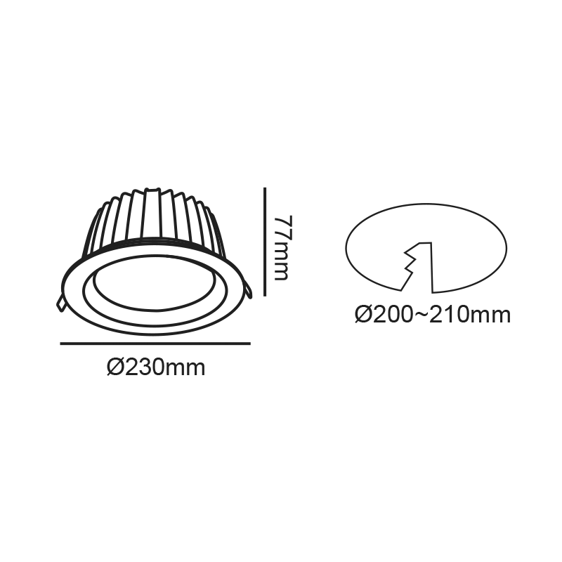 LED WHITE RECESSED DOWNLIGHT 40W 6500K 5000Lm 100° 230V AC Ra80 Φ230*77MM 5YRS VIDO4065