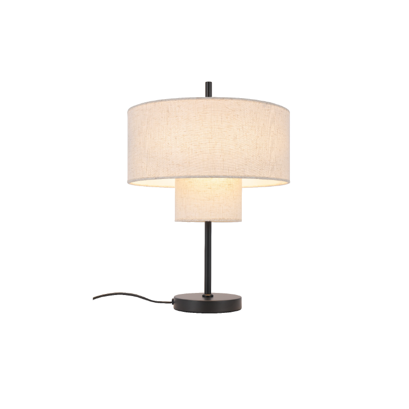 TABLE LAMP BLACK METAL TWO TIER BEIGE FABRIC SHADE D36*H50cm 1*E27 ANAFI MT240323