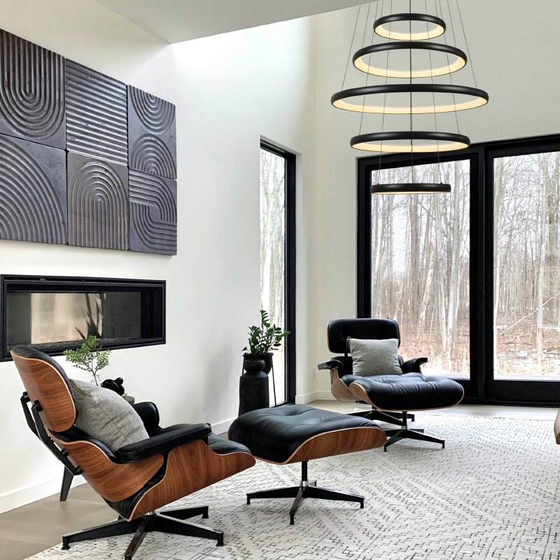 "PENDANT LUMINAIRE LED 80W 6400LM CCT IP20 BLACK METAL+ ACRYLIC " HM23LEDP5BKCCT