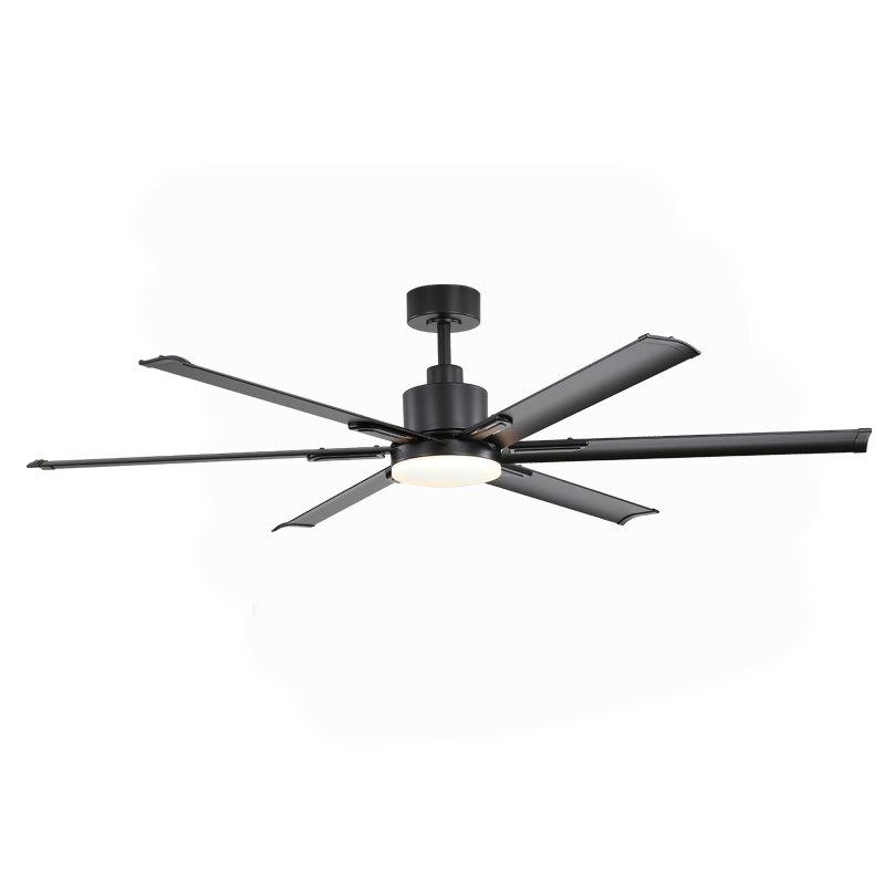 DECORATIVE BLACK CEILING FAN D45W DIMMABLE LED DIAM:165CM 6 BLACK ALUMINUM BLADES WITH REMOTE CONTROL 2 DOWNRODS:13&25CM FANKMBL10G