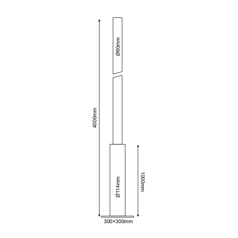 STEEL COLUMN Φ60/114 4 METERS 3mm WITH MAINTANCE BOX RAL 7016, BASE 300Χ300Χ10 F601144MNN