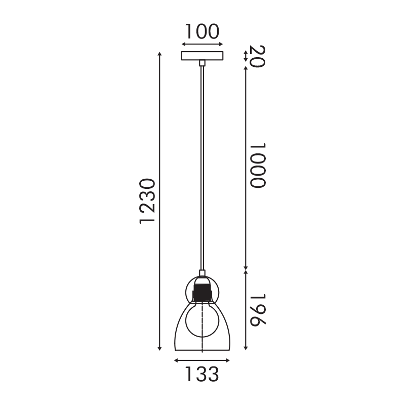 JULIETTE-PENDANT LAMP BLACK GLASS CONVENTIONAL IP20 1xE27 150xH1250mm LT1520PBK