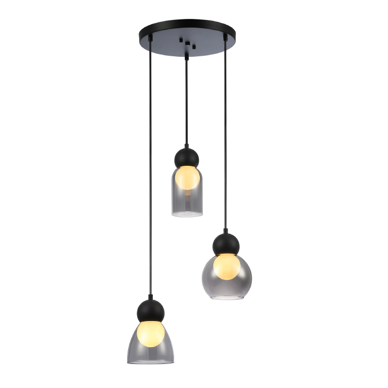 JULIETTE-PENDANT LAMP BLACK GLASS CONVENTIONAL IP20 3xE27 330XH1255mm LT38233PBK JULIETTE-PENDANT LAMP BLACK GLASS CONVENTIONAL IP20 3xE27 330XH1255mm LT38233PBK
