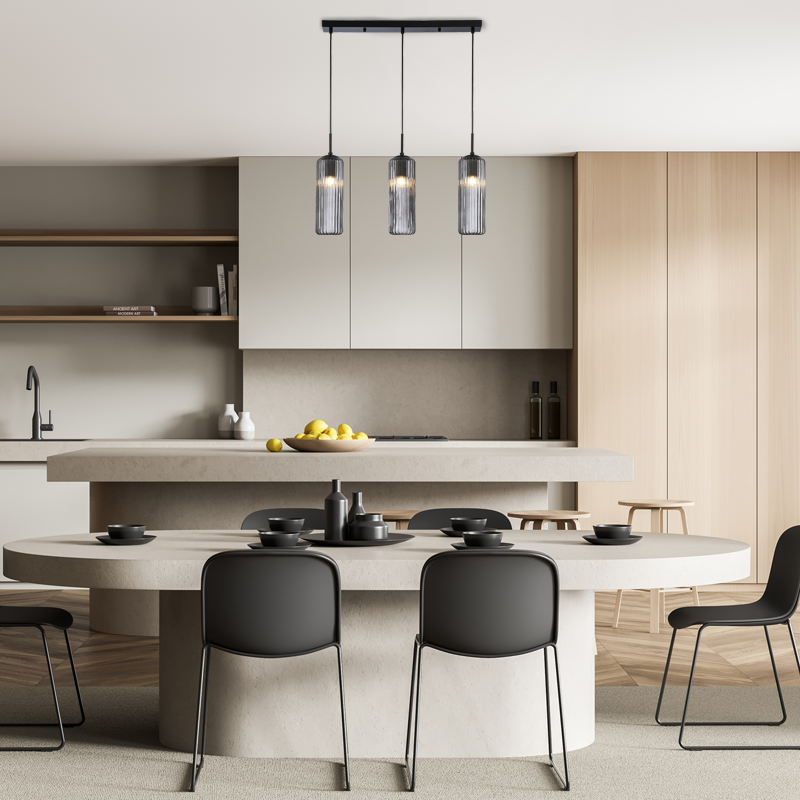 FAME-PENDANT LAMP BLACK GLASS-IRON CONVENTIONAL IP20 3xE27 L640xW100xH1420mm LT19P3BK