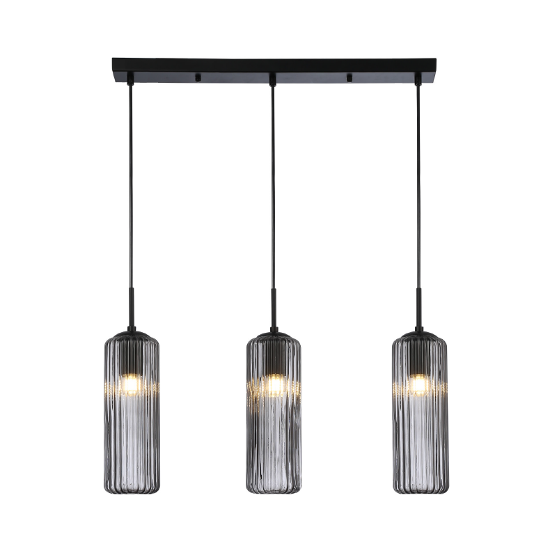 FAME-PENDANT LAMP BLACK GLASS-IRON CONVENTIONAL IP20 3xE27 L640xW100xH1420mm LT19P3BK