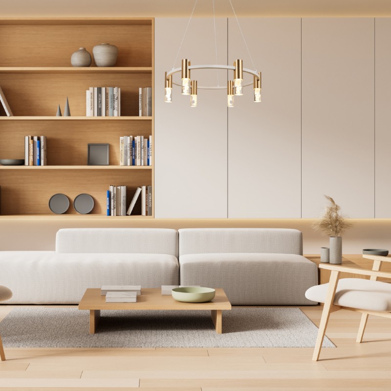 OASIS-PENDANT LAMP*6 SAND WHITE ALUMINIUM LED COB 43W CCT 2150LM IP20 606X606X1500MM CN6P43PGWCCT