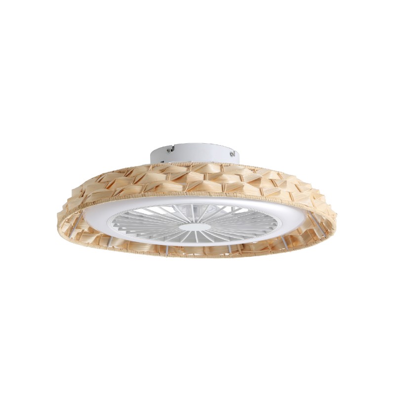 CEILING FAN BAMBOO WITH LIGHT & 7 BLADES REMOTE CONTROL & TIMER LED DC 11W CCT Φ450mm FANW18K008