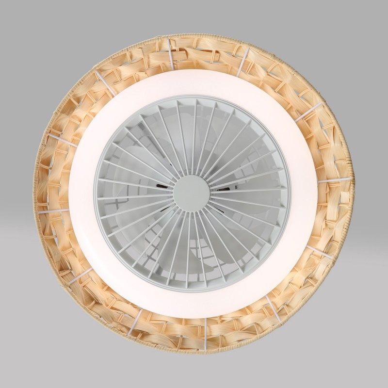 CEILING FAN BAMBOO WITH LIGHT & 7 BLADES REMOTE CONTROL & TIMER LED DC 11W CCT Φ450mm FANW18K008