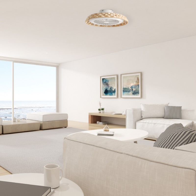 CEILING FAN BAMBOO WITH LIGHT & 7 BLADES REMOTE CONTROL & TIMER LED DC 11W CCT Φ450mm FANW18K008