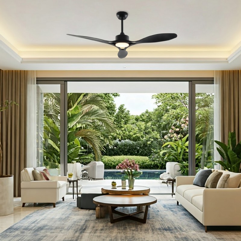 CEILING FAN DIM BLACK WITH 3 BLADES ABS REMOTE CONTROL & TIMER LED 24W 2400L DC 45W 1320mm FANGS424B