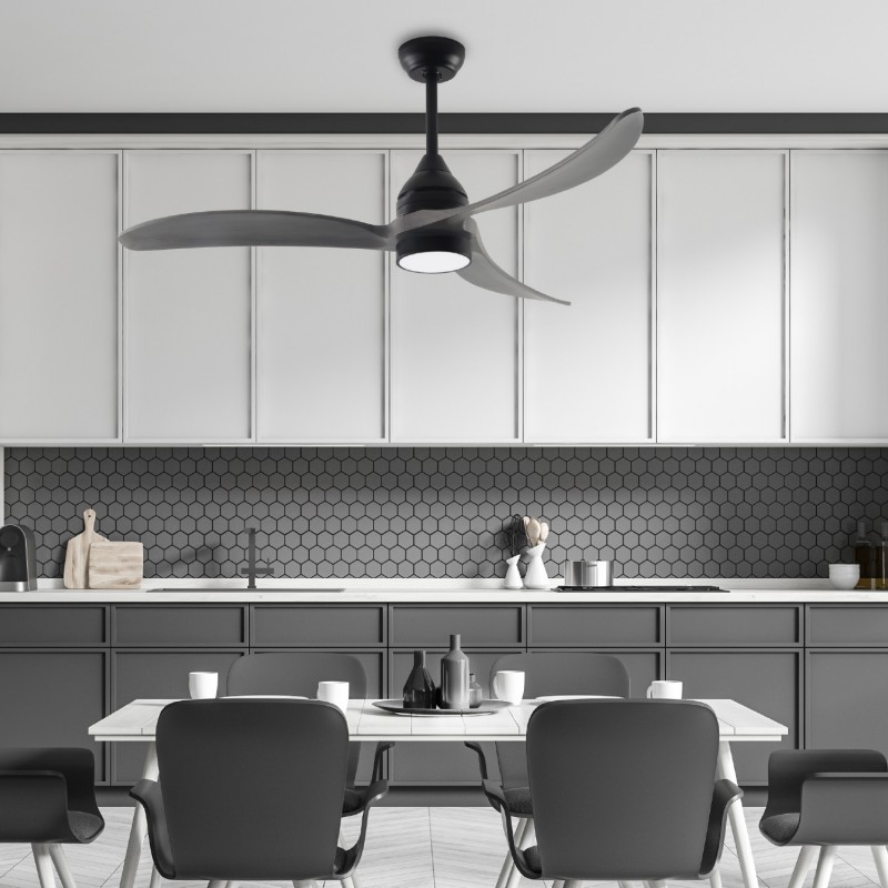 CEILING FAN DIM BLACK-GREY WITH 3 BLADES SOLIDWOOD REMOTE CONTROL & TIMER LED 24W 2400L DC 45W 1320mm FANGS2363B