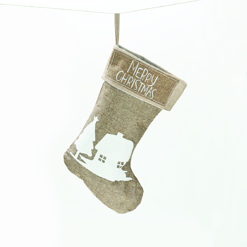 XMAS STOCKING DARK BEIGE DECORATIVE (HOUSE amp TREE) 26 47cm X071173 XMAS STOCKING DARK BEIGE DECORATIVE (HOUSE amp TREE) 26 47cm X071173