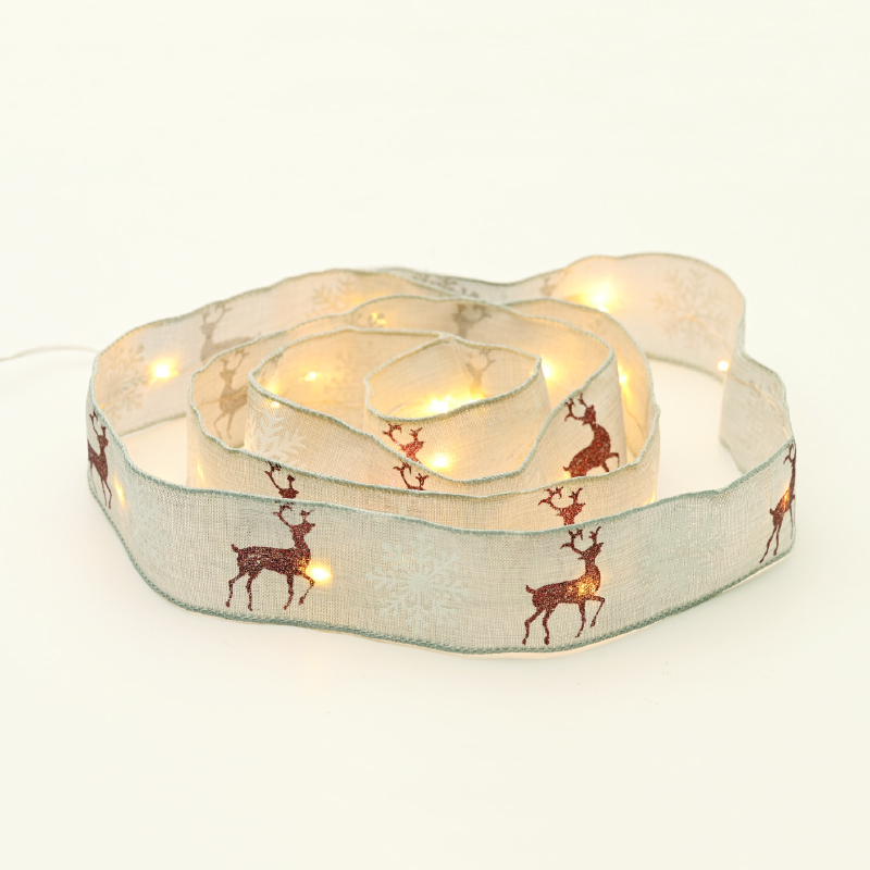 WHITE RIBBON WITH REINDEERS 20 LED COPPER WIRE WW SILVER CABLE BATT  2XAA(NOT INCL) IP20 2m 30cm LEAD WIRE 1.2W X07201189
