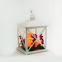 WHITE PLASTIC LANTERN 3 CANDLES MISTLETOES 3 WW LED FLICKER BATT 3XAAA(NOT INCL) IP20 23,5x23,5x37,5cm X0731193