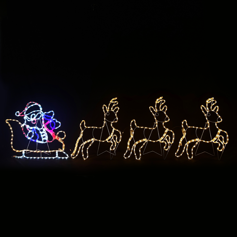REINDEER WITH SLEIGH 504 LED MOTIF 21m 2-WIRE ROPE LIGHT, MULTICOLOR FLASH IP65 63 57cm  amp  63 75cm, 1.5m LEAD WIRE X085043218