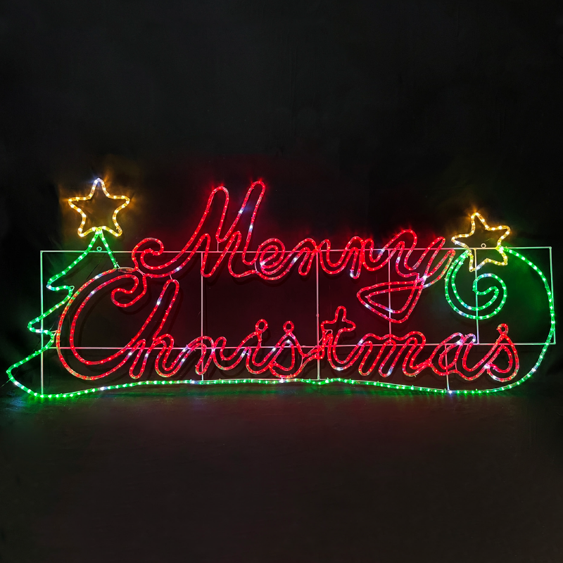 MERRY CHRISTMAS WITH TREE 576 LED MOTIF 24m 2-WIRE ROPE LIGHT MULTICOLOR FLASH IP65 205 81cm 1.5m LEAD CABLE X085763222
