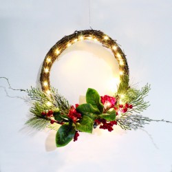 WREATH BERRIES DECORATIVE HANGING  30 LED WW BATT 3ΧΑΑ (NOT INCL) IP20 DIAM 30cm 30cm LEAD CABLE X09301112