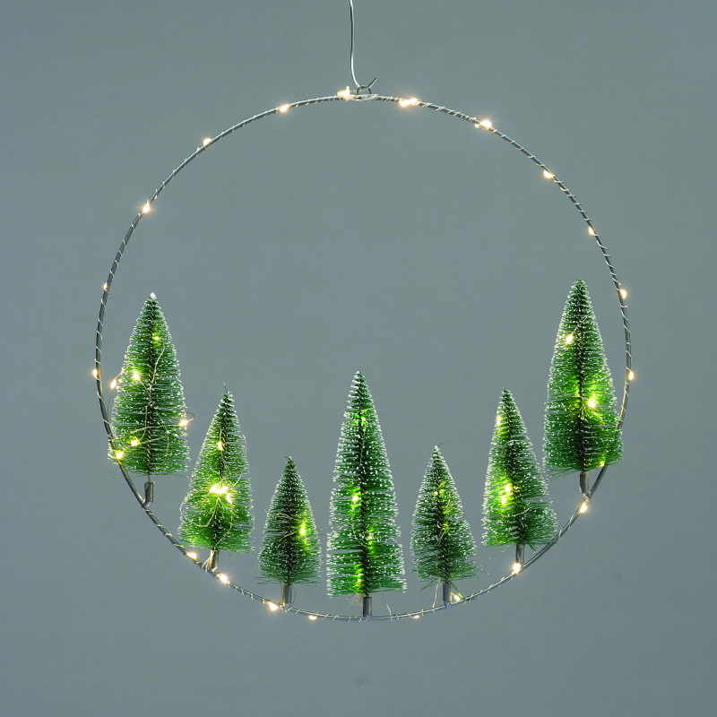 WREATH TREES 50 LED DECORATIVE HANGING WW BATT 3ΧΑΑ (NOT INCL) IP20  DIAM 40cm 30cm LEAD CABLE X09501113