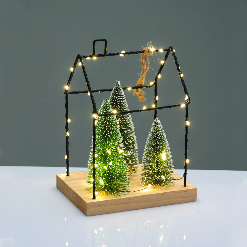 METAL HOUSE WITH TREES DECORATIVE HANGING 55 LED WW BATT 3ΧΑΑΑ (NOT INCL) IP20  16.5 12 22cm X09551111