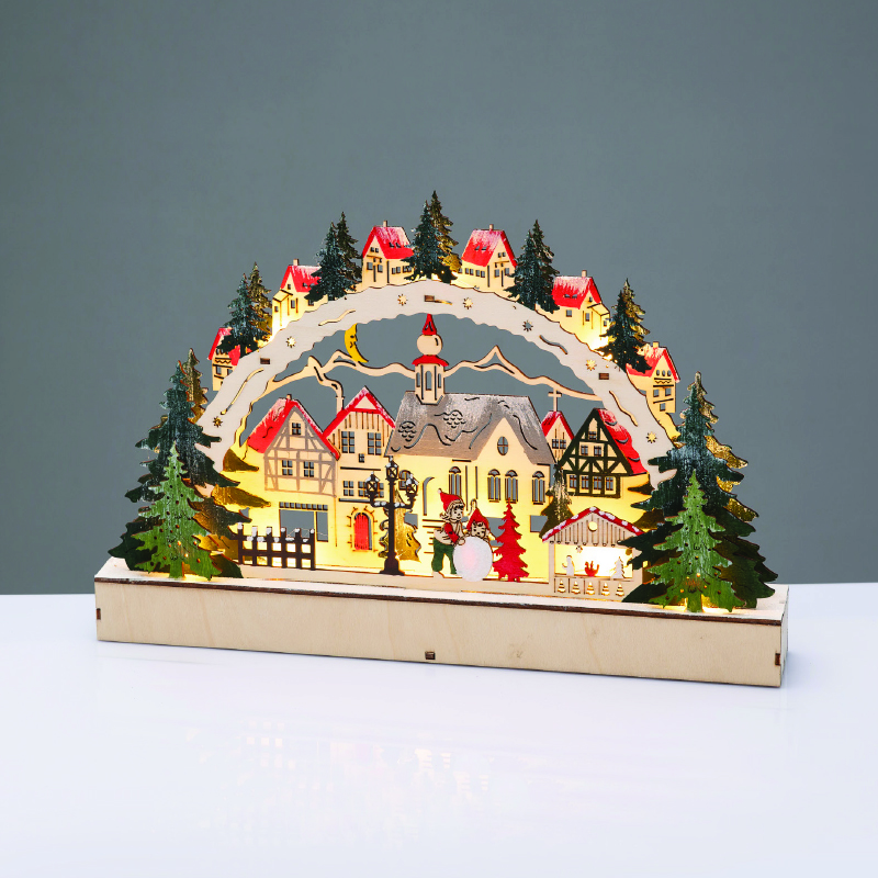 WOODEN XMAS VILLAGE 12 LED WW STEADY IP20 DECORATIVE BATT 2XAAA  38x5x21.5cm X15121107