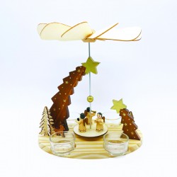 WOODEN TEA LIGHT PYRAMID ANGELS DECORATIVE  (WITHOUT CANDLES) 21x13.5x22cm X152203
