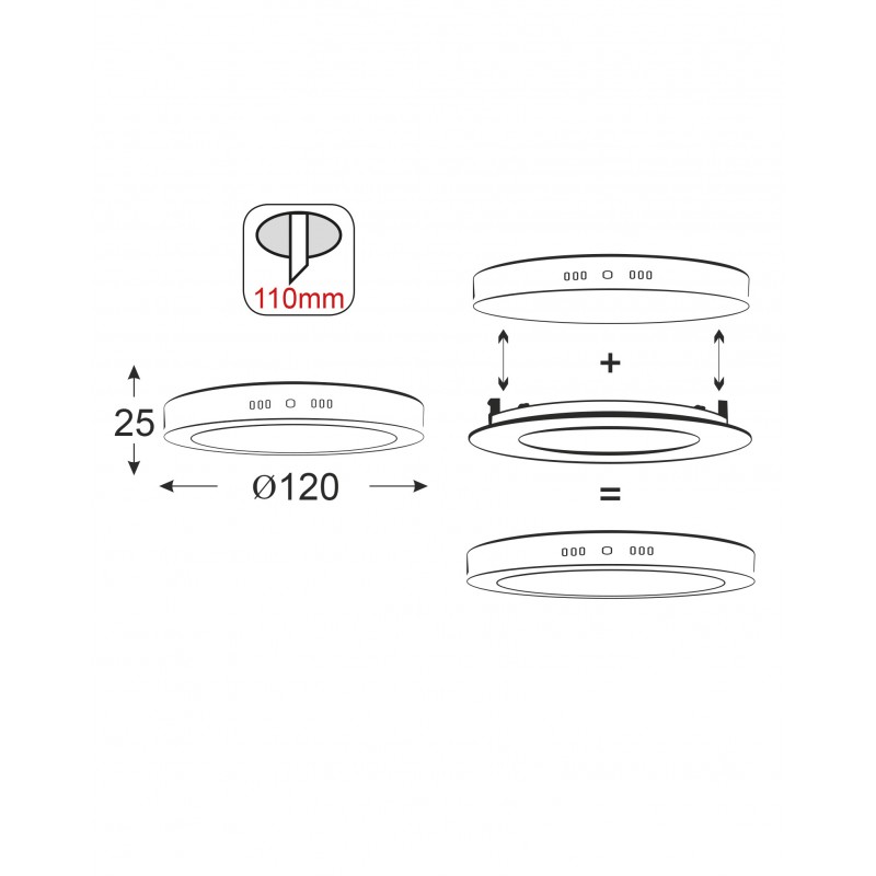 NETTO SILVER LED ROUND PC SLIM PANEL 8W 6000K 520Lm 230V Φ120 Ra80 STHERON860R
