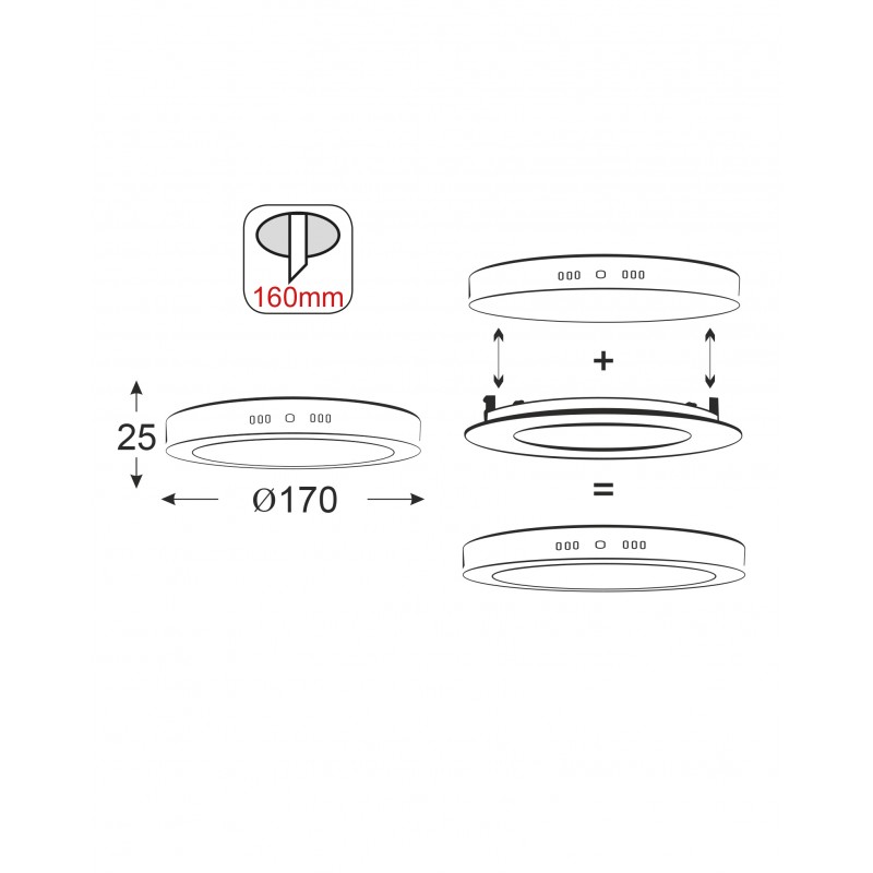 NETTO SILVER LED ROUND PC SLIM PANEL 14W 3000K 950Lm230V Φ170 Ra80 STHERON1430R