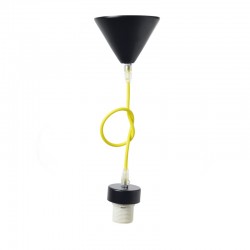 NETTO SUSPENSION BLACK METAL BASE YELLOW FABRIC.CABLE Ε27 2800BY NETTO SUSPENSION BLACK METAL BASE YELLOW FABRIC.CABLE Ε27 2800BY