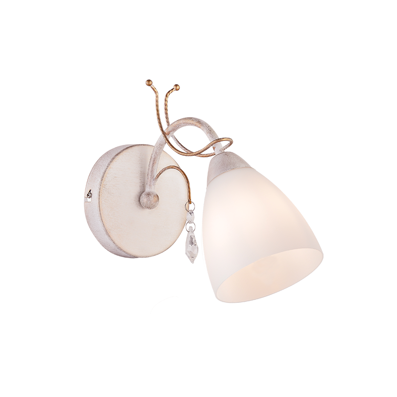 WALL MOUNTED 1XE14 METAL PATINΑ GOLD+ WHITE GLASS+ CRYSTAL 12Χ18,5Χ26,4CM QUINCE DLA12121