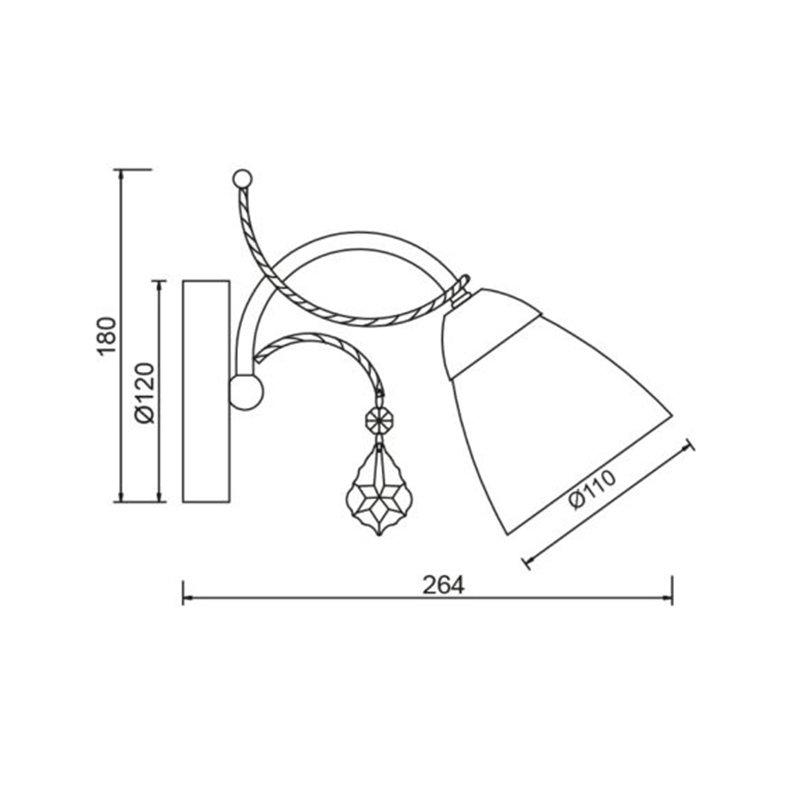 WALL MOUNTED 1XE14 METAL PATINΑ GOLD+ WHITE GLASS+ CRYSTAL 12Χ18,5Χ26,4CM QUINCE DLA12121