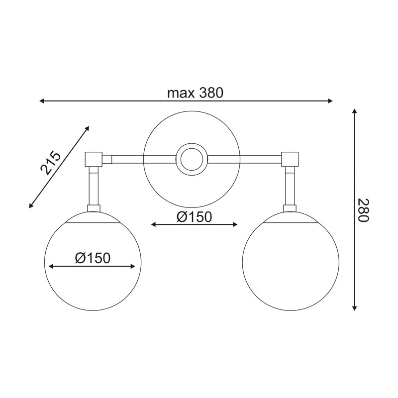 WALL MOUNTED LIGHT 2XE27 METAL + OPAL GLASS 38X21,5ΧΗ28CM THETIS V360502W