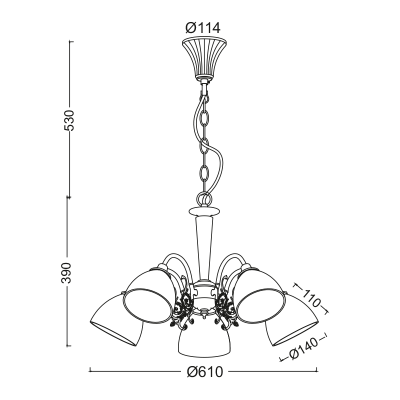 SUSPEND LIGHT 5XE14 PATINA- WHITE GLASS D61cm PERONE DL8165 SUSPEND LIGHT 5XE14 PATINA- WHITE GLASS D61cm PERONE DL8165