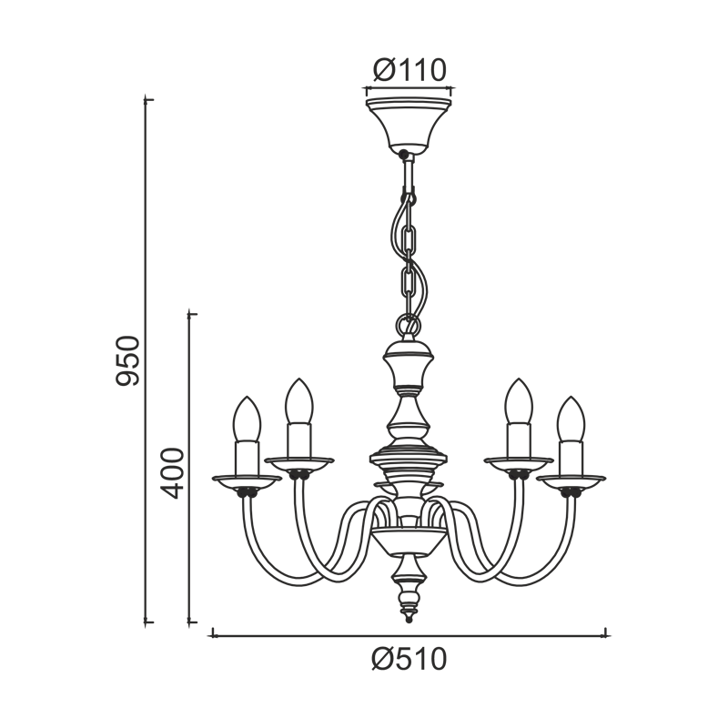 PENDANT 5XE14 METAL PATINΑ GREEN Φ51ΧΗ95CM ACCRA DL9315PAG