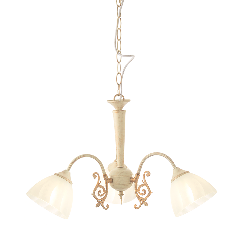 SUSPEND LIGHT 3XE14 PATINA- WHITE GLASS D61cm PERONE DL8163