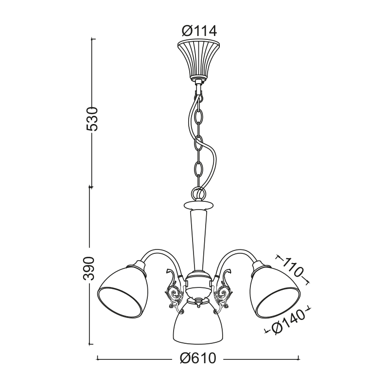 SUSPEND LIGHT 3XE14 PATINA- WHITE GLASS D61cm PERONE DL8163