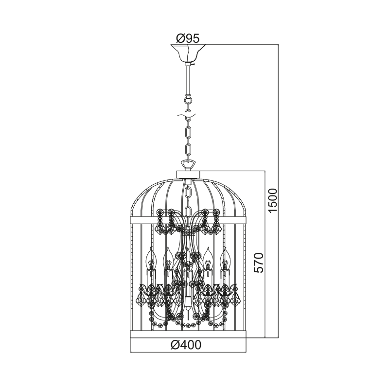 PENDANT 5ΧΕ14 METALLIC BLACK+ CRYSTAL Φ40XH150CM MICK AD90275