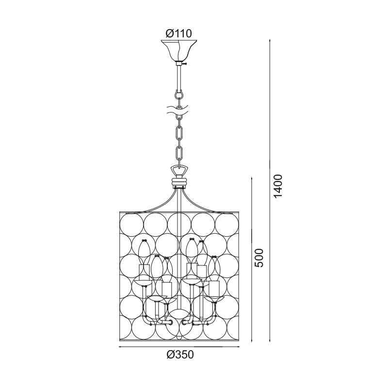 PENDANT 6XE14 METALLIC BRASS GRID Φ35ΧΗ150CM KEITH AD80356