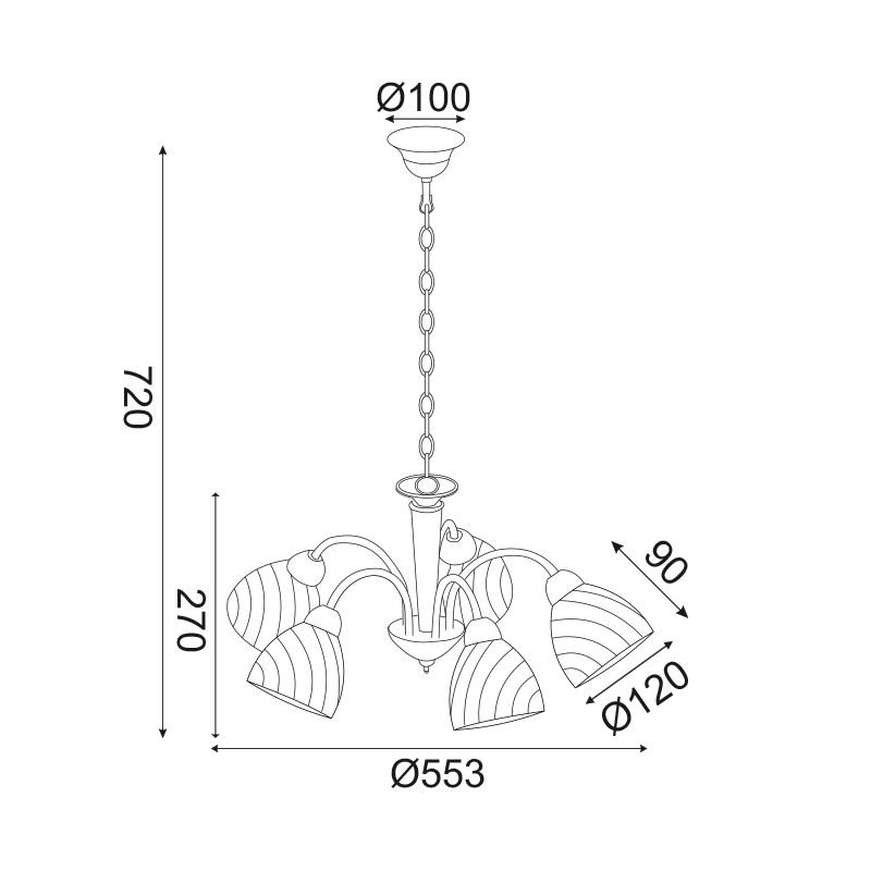 PENDANT CHROME METALIC 5ΧΕ14 BYRON DLX7395 PENDANT CHROME METALIC 5ΧΕ14 BYRON DLX7395