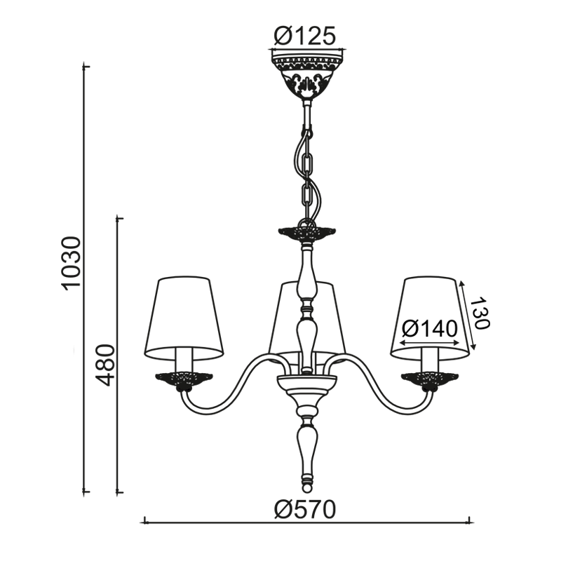 PENDANT 3XE14 METAL PATINE WHITE/BLACK+SHADE Φ57ΧΗ103CM KARPATHIA DL9503PWB