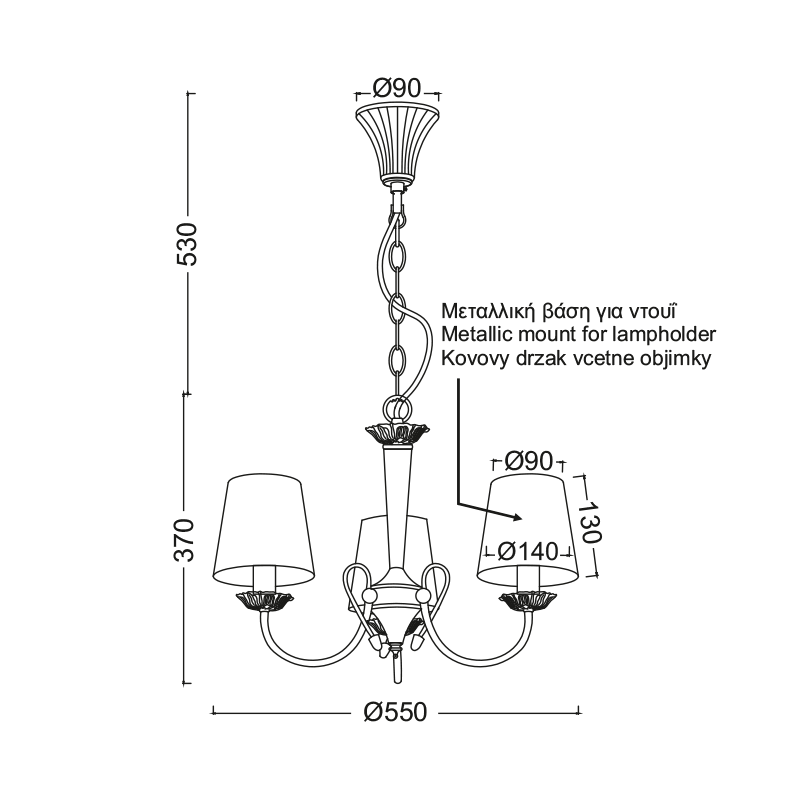 SUSPEND LIGHT 3XE14 PATINA- GREY SHADE D54cm AVIGNON DL8313 SUSPEND LIGHT 3XE14 PATINA- GREY SHADE D54cm AVIGNON DL8313
