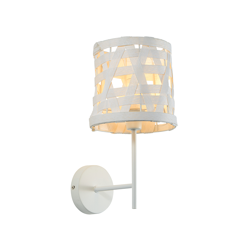 WALL MOUNTED LUMINAIRE 1XE27 METALLIC WHITE+ CANE COLOR white shade /MAT WHITE METAL 17Χ21ΧΗ35CM AGATHA ML307211WW