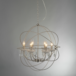 PENDANT 6ΧΕ14 METALLIC NIKEL MAT+CRYSTAL Φ60ΧΗ150CM CATANIA AD15006