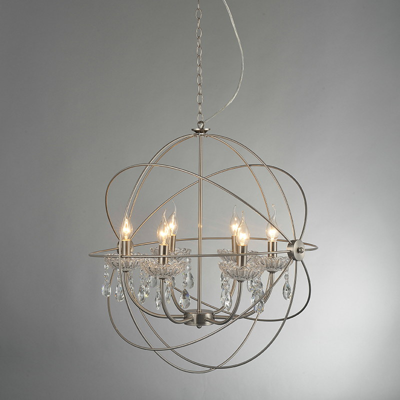 PENDANT 6ΧΕ14 METALLIC NIKEL MAT+CRYSTAL Φ60ΧΗ150CM CATANIA AD15006 PENDANT 6ΧΕ14 METALLIC NIKEL MAT+CRYSTAL Φ60ΧΗ150CM CATANIA AD15006