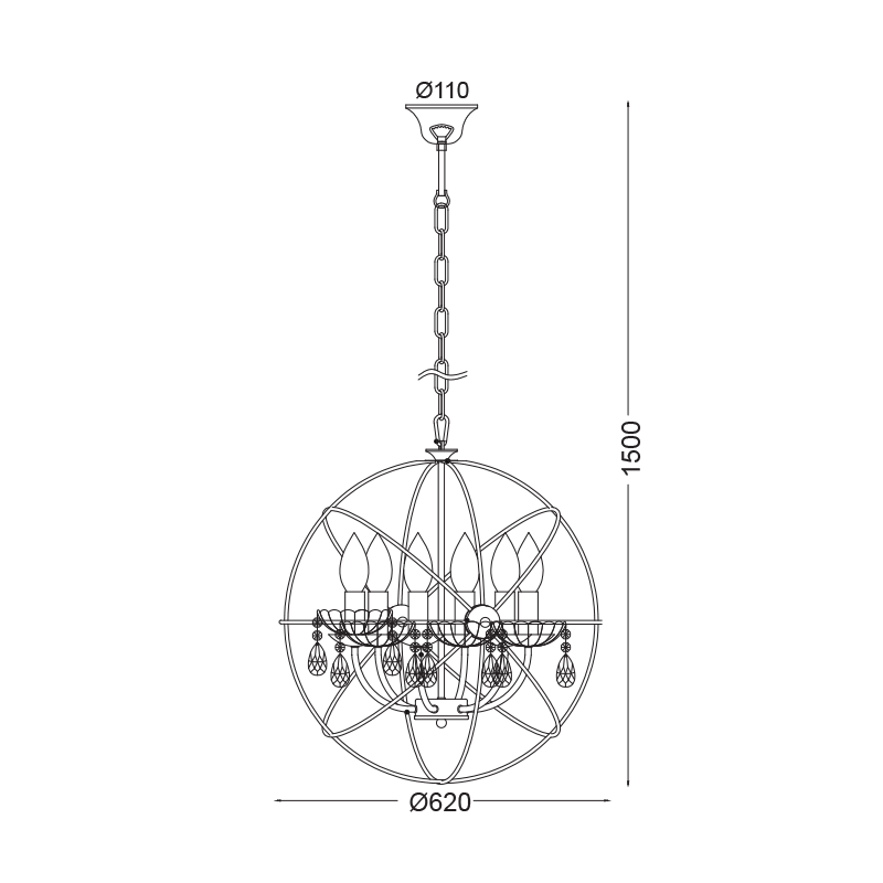 PENDANT 6ΧΕ14 METALLIC NIKEL MAT+CRYSTAL Φ60ΧΗ150CM CATANIA AD15006 PENDANT 6ΧΕ14 METALLIC NIKEL MAT+CRYSTAL Φ60ΧΗ150CM CATANIA AD15006